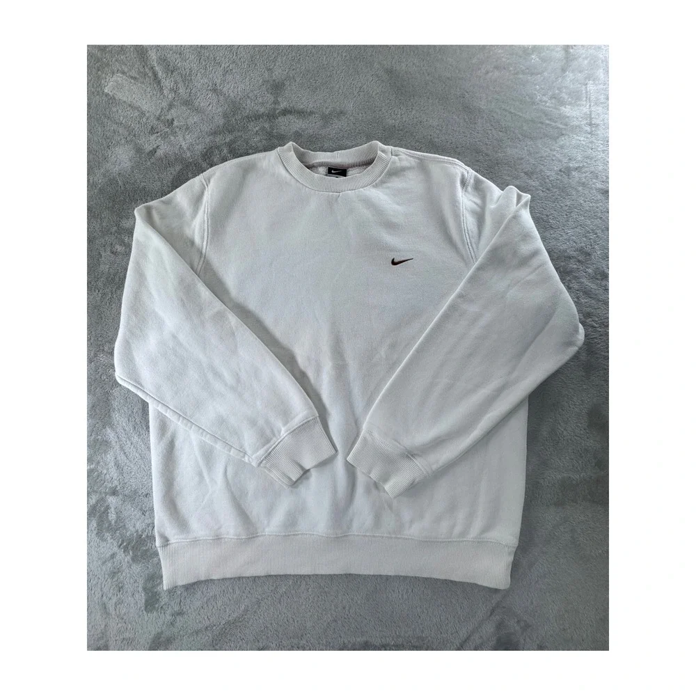 Nike Sweatshirt Mens XL White Mini Swoosh Crewneck Y2K Streetwear Pullover Boxy‎